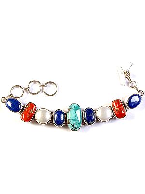 Gemstone Bracelet (Lapis Lazuli, Coral, Pearl and Central Turquoise)