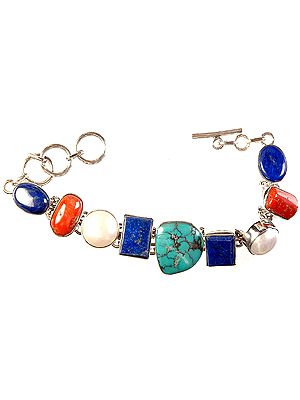 Gemstone Bracelet (Lapis Lazuli, Turquoise, Coral and Pearl)