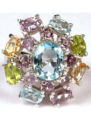 Gemstone Flower Ring (Blue Topaz, Amethyst, Citrine and Peridot)