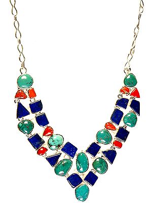 Gemstone Necklace (Lapis Lazuli, Coral, and Turquoise)