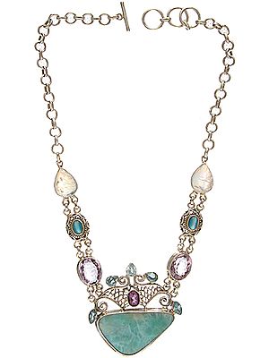 Gemstone Necklace (Larimar, Blue Topaz, Monalisa, Amethyst and Rainbow Moonstone)