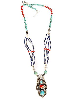 Gemstone Necklace (Turquoise, Lapis Lazuli and Coral)