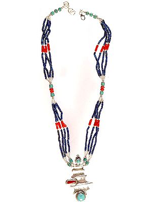 Gemstone Nepalese Necklace (Turquoise, Lapis Lazuli and Coral)