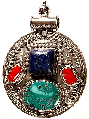 Gemstone Pendant (Lapis Lazuli, Coral and Turquoise)
