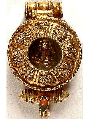 Gold plated Ashtamangala Gau Box Pendant of Guru Rinpoche