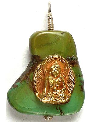 Gold Plated Buddha In Bhumisparsha Mudra On Turquoise