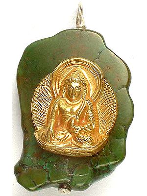 Gold Plated Buddha In Bhumisparsha Mudra On Turquoise