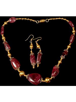 Gold Plated Ruby Necklace with Matching Earrings