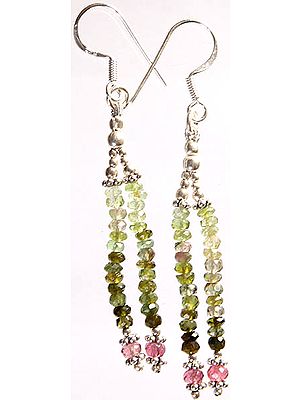 Green and Pink Israel Cut Tourmaline Shower Earrings