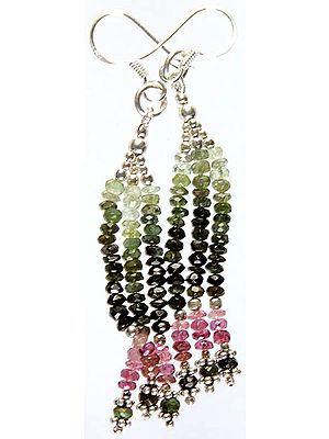 Green and Pink Tourmaline Israel Cut Shower Earrings