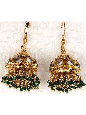 Green Kundan Chandelier Earrings