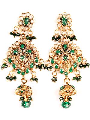 Green Polki Post Earrings with Cut Glass