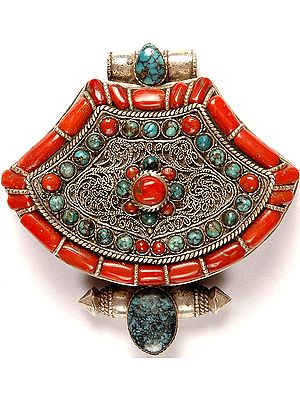 Himalayan Buddhist Gau Box Pendant with Coral and Turquoise