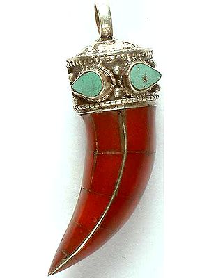 Inlay Coral Claw Pendant with Om Mani Padme Hum