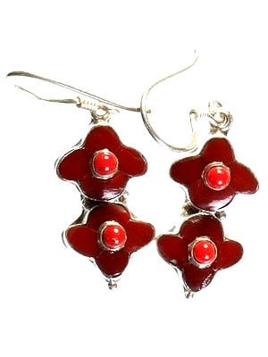 Inlay Earrings with Coral