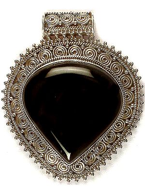 Inverted Tear Drop Black Onyx Pendant with Spiral Border