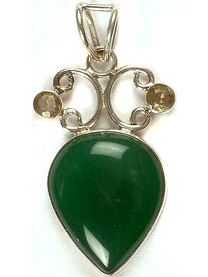Inverted Tear Drop Green Onyx Pendant With Citrine
