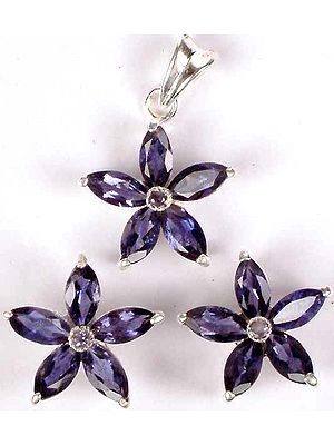 Iolite Flower Pendant & Post Earrings Set