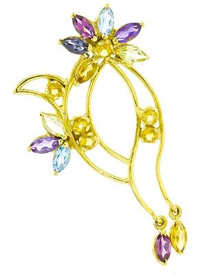 Designer Gold Pendant with Faceted Gemstones