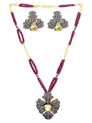 Citrine and Pink Tourmaline Necklace & Earrings Victorian Set