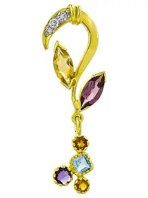 Designer Gold Pendant with Fine Cut Gemstones