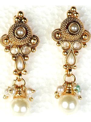 Polki Post Earrings with Faux Pearls