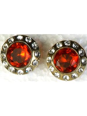 Red Victorian Post-type Ear Studs with Cut Glass