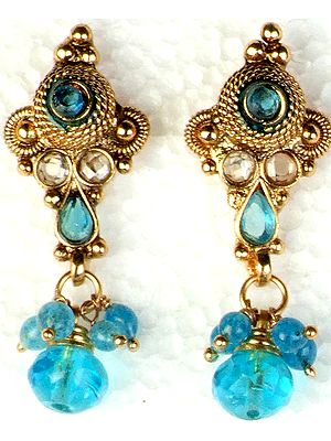 Cyan Polki Post Earrings with Cut Glass