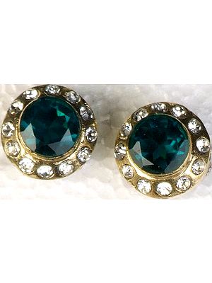 Sea-Green Victorian Post-type Ear Studs with Cut Glass