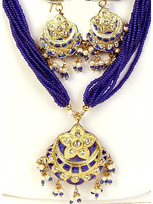 Royal Blue Necklace and Earrings Set with Islamic Crescent Moon