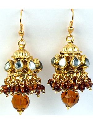Kundan Chandelier Earrings with Brown Glass Beads