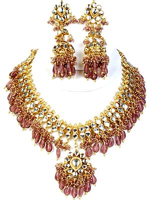 Chestnut Bridal Kundan Necklace with Earrings Set