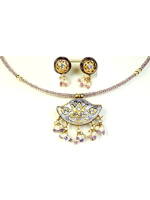 Lavender Meenakari Choker Necklace and Earrings Set