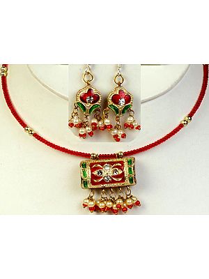 Red Meenakari Choker Necklace and Earrings Set