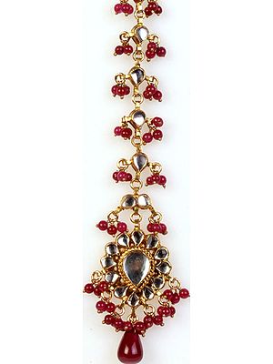 Faux Ruby Kundan Tika with Cut Glass