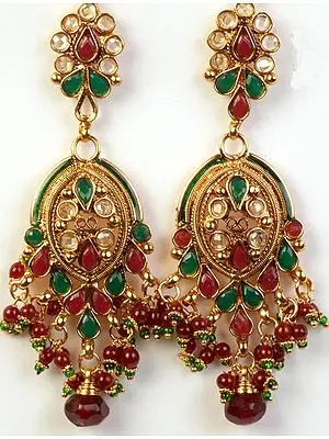 Polki Post Earrings with Faux Ruby and Emeralds