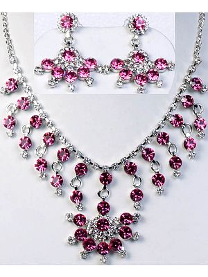 Pink Victorian Necklace and Earrings Set with Cut Glass