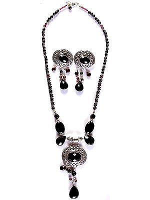 Black Onyx and Garnet with Charms and Earrings Set