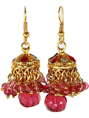 Magenta Kundan Chandelier Earrings