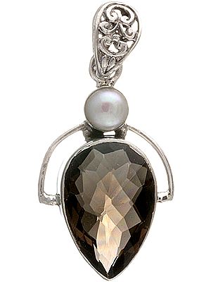 Faceted Smoky Quartz Pendant with Pearl