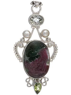 Gemstone Pendant (Ruby Zoisite, Pearl, Green Amethyst and Peridot)