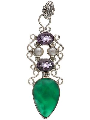 Gemstone Pendant (Green Onyx, Amethyst and Pearl)
