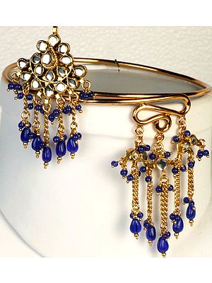 Kundan Armlet with Royal-Blue Glass Beads