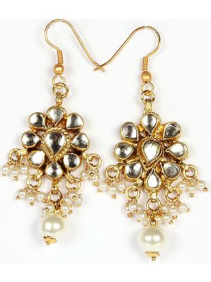 Kundan Earrings with Dangling Imitation Pearls