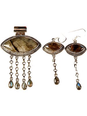 Labradorite Marquis Pendant with Matching Earrings Set