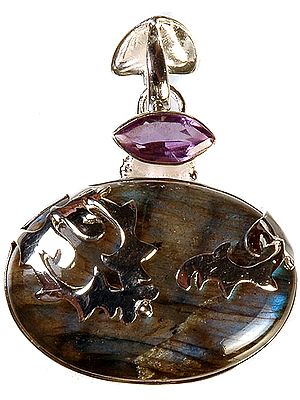 Labradorite Oval Pendant with Faceted Amethyst Marquis