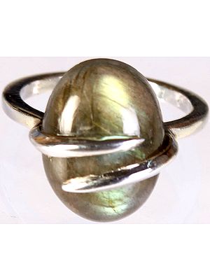 Labradorite Oval Ring with Sterling Band