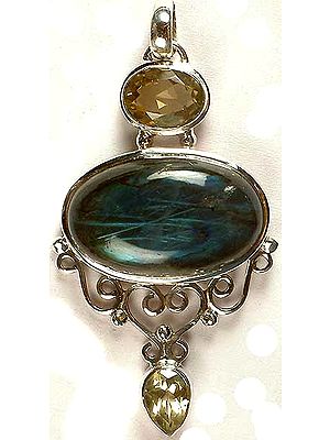 Labradorite Pendant with Faceted Twin Lemon Topaz