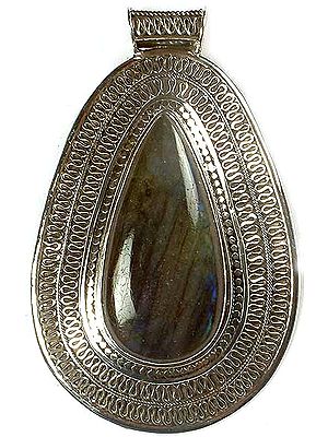 Labradorite Tear Drop Pendant with Filigree