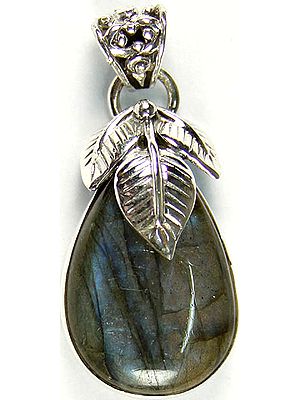 Labradorite Teardrop Pendant with Sterling Leaves